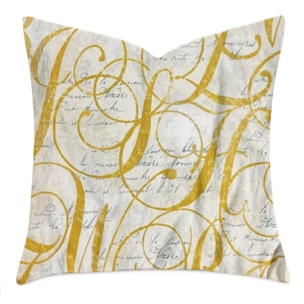 Cream and Yellow Script Throw Pillow Cover